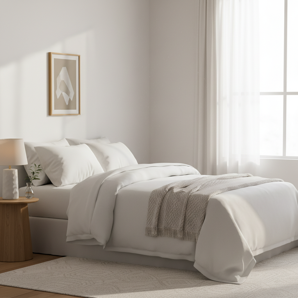 Sustainable organic cotton bedding in natural light