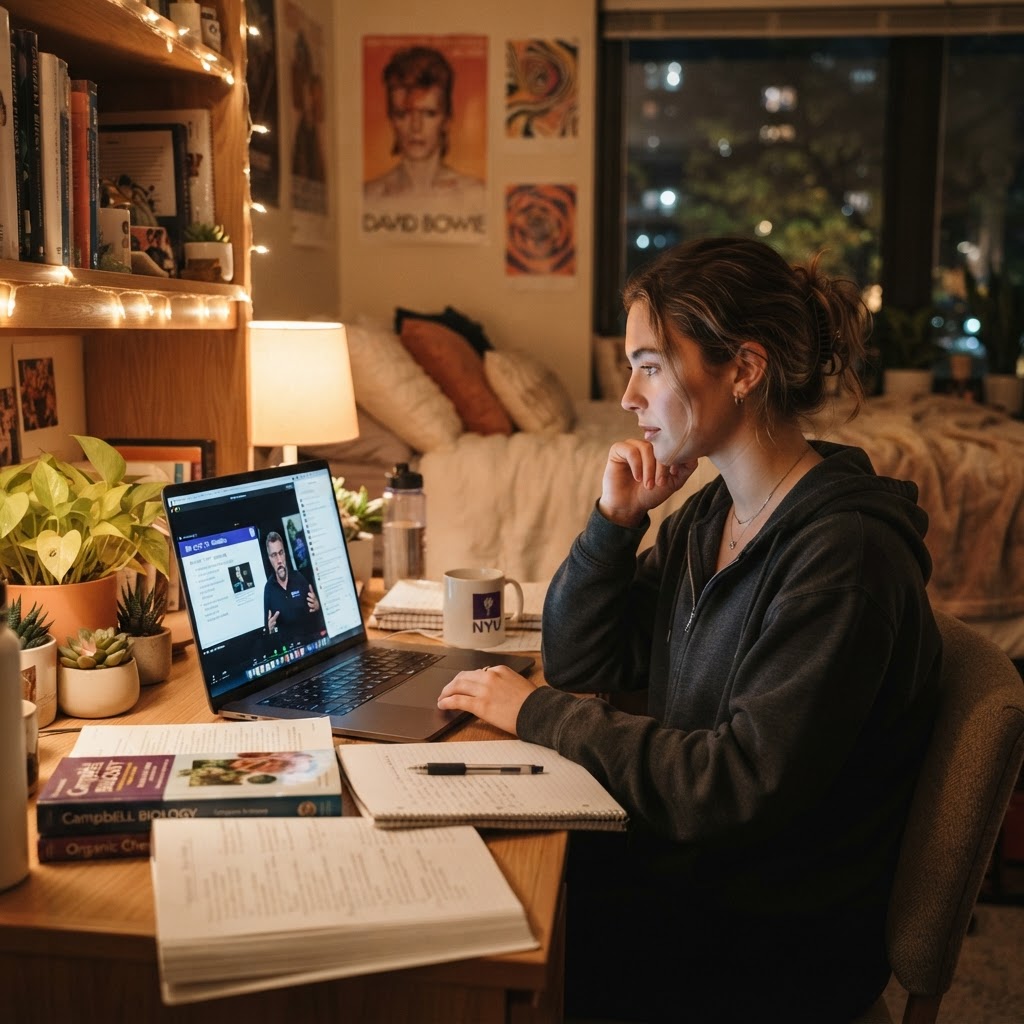 Student watching lecture remotely