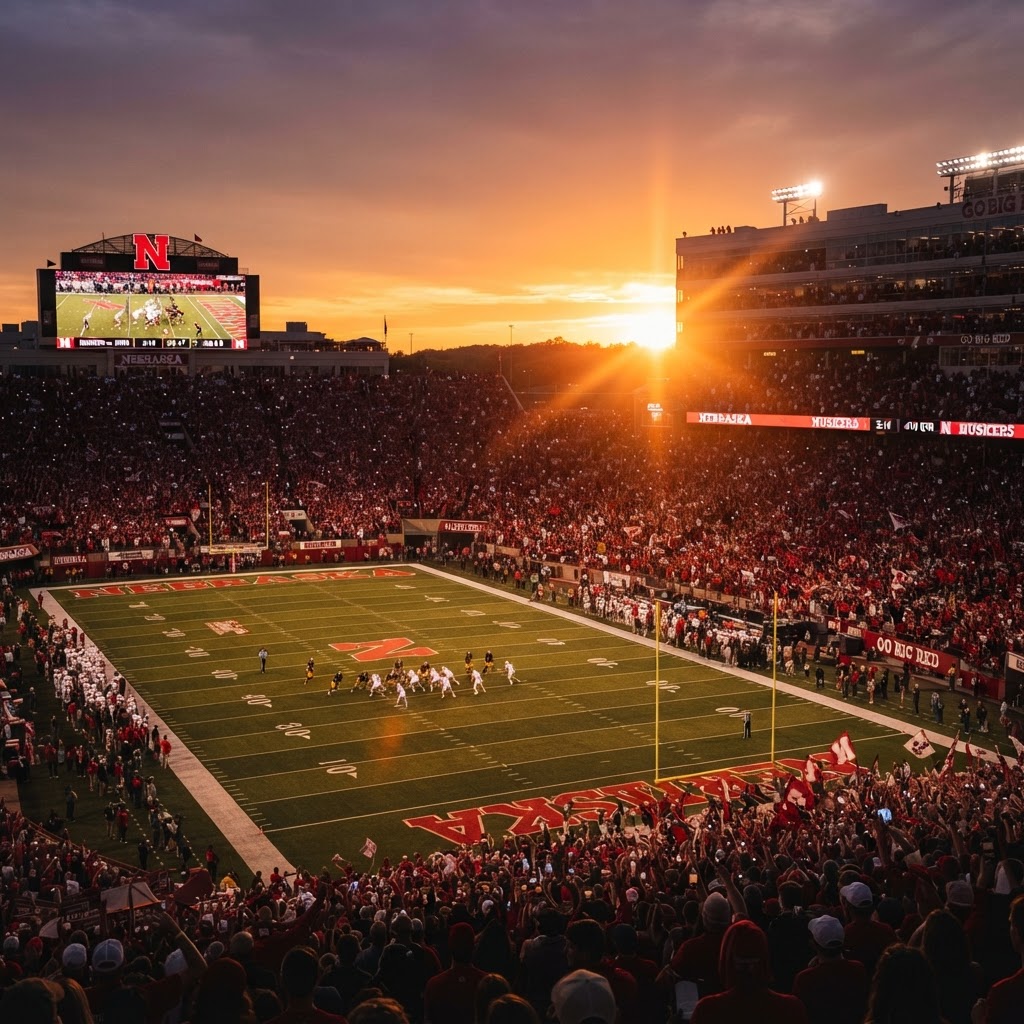 College stadium at sunset