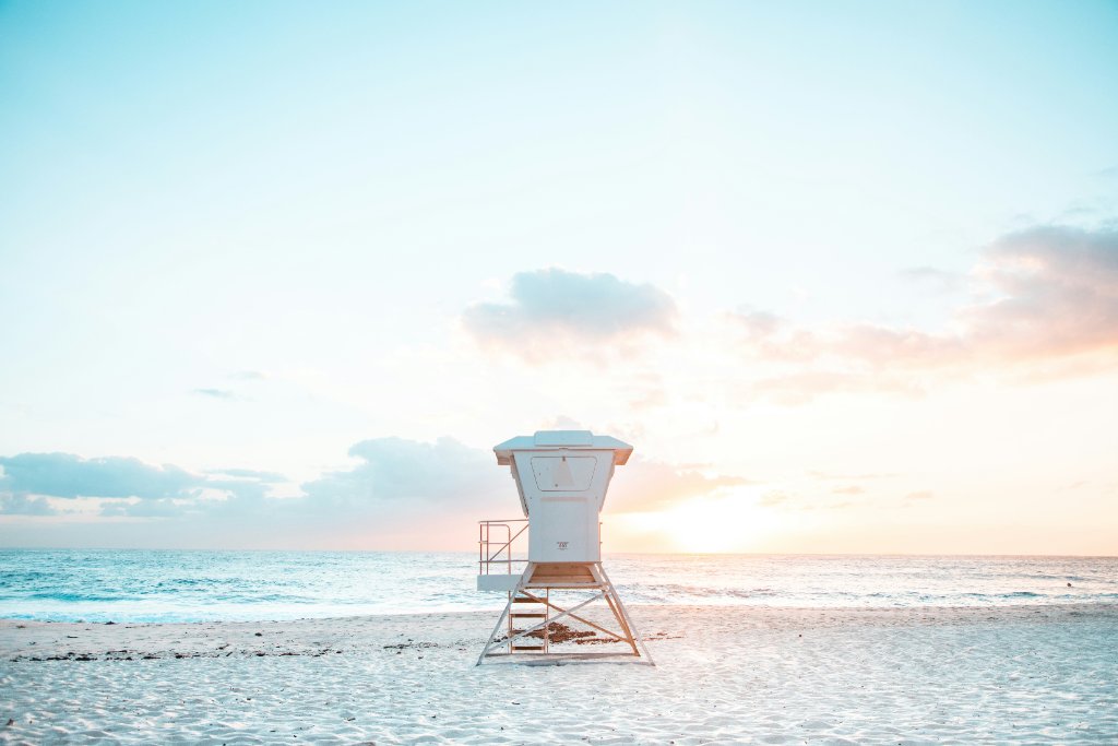 Surf rescue tower at City Beach at sunset