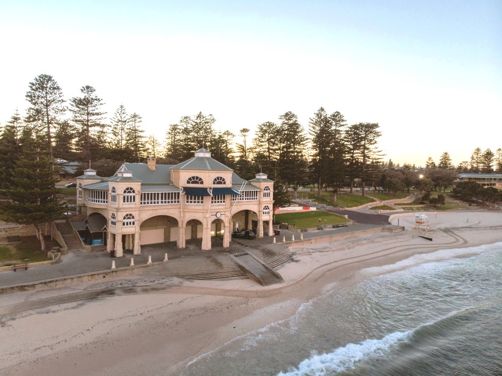 Indiana Tea House on Cottesloe Beach at golden hour