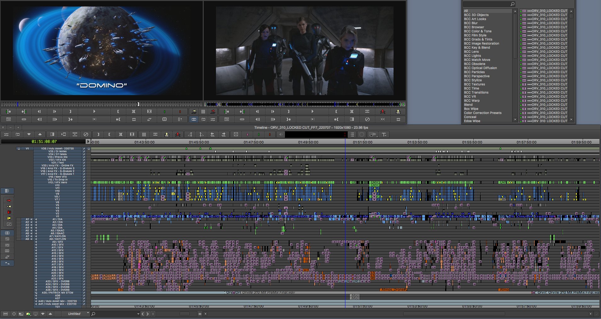 Avid timeline from The Orville, Episode 309 'Domino'
