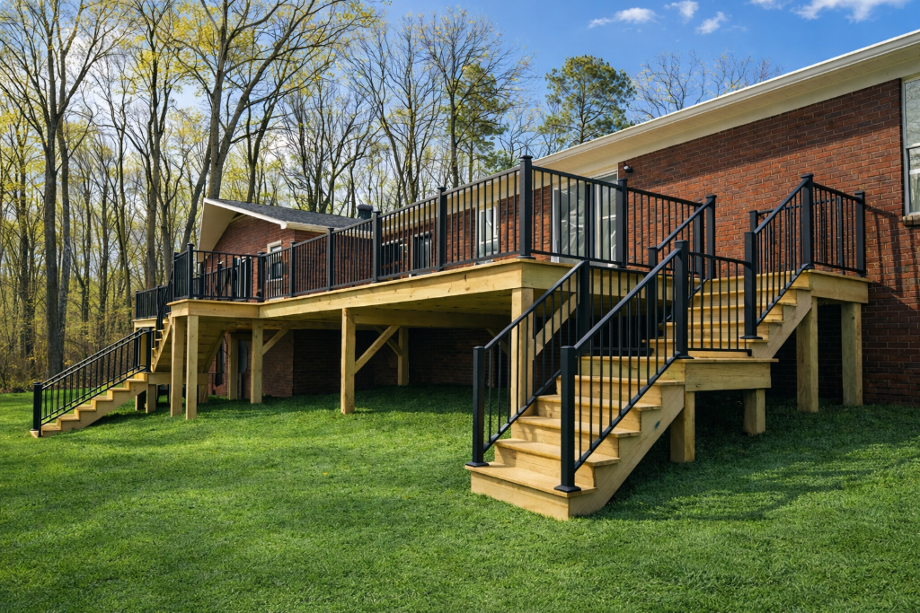 Large multi-level deck with dual staircases
