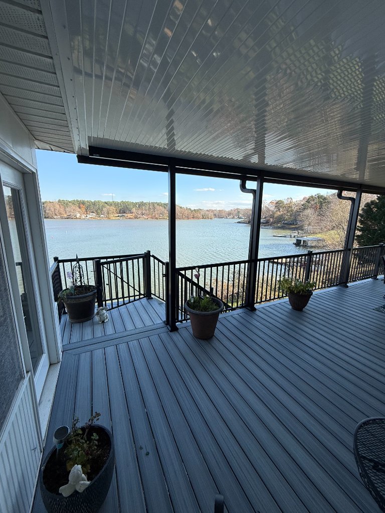 Gray composite lakefront deck