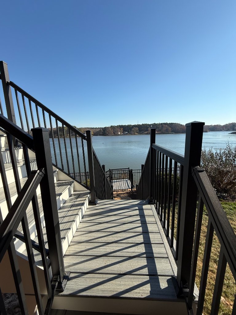 Composite deck staircase to lakefront