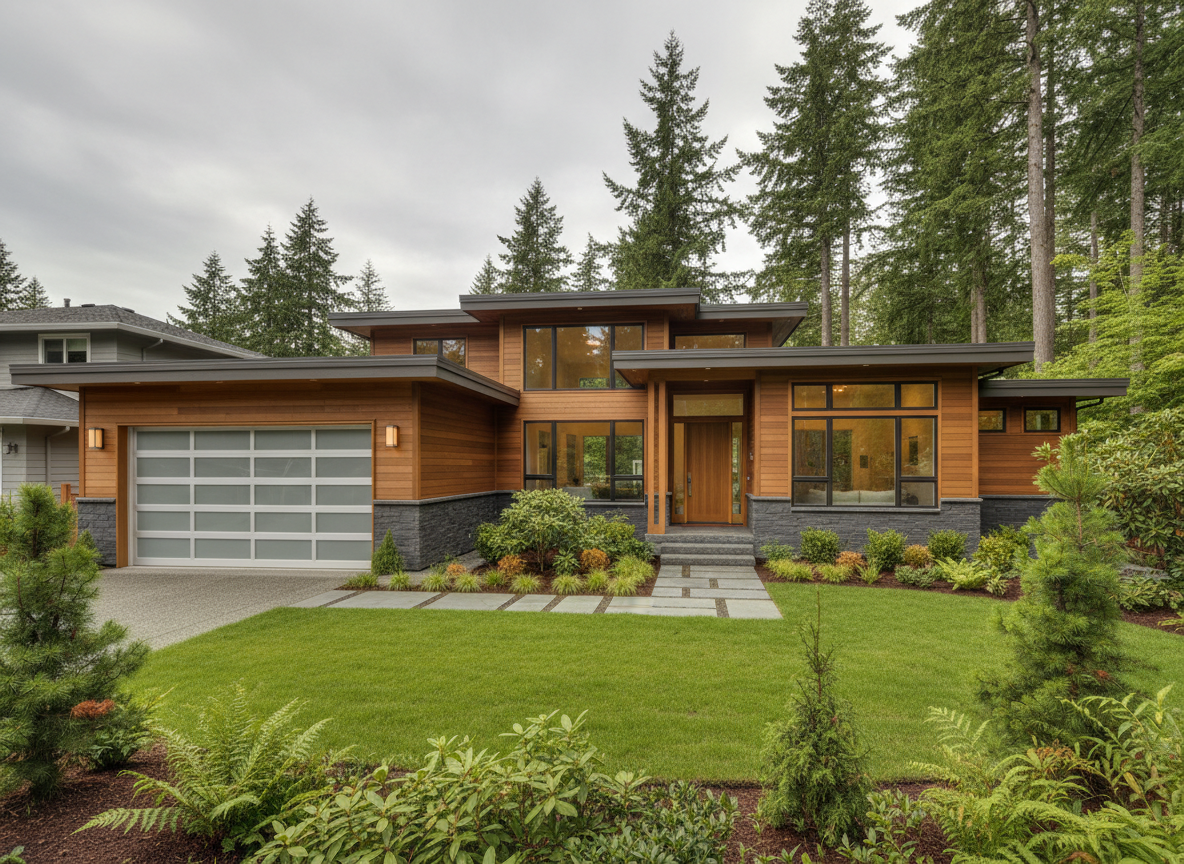 Modern home with garage door
