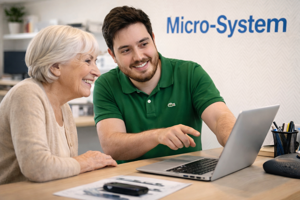 Illustration d’un accompagnement informatique pour particuliers et professionnels.