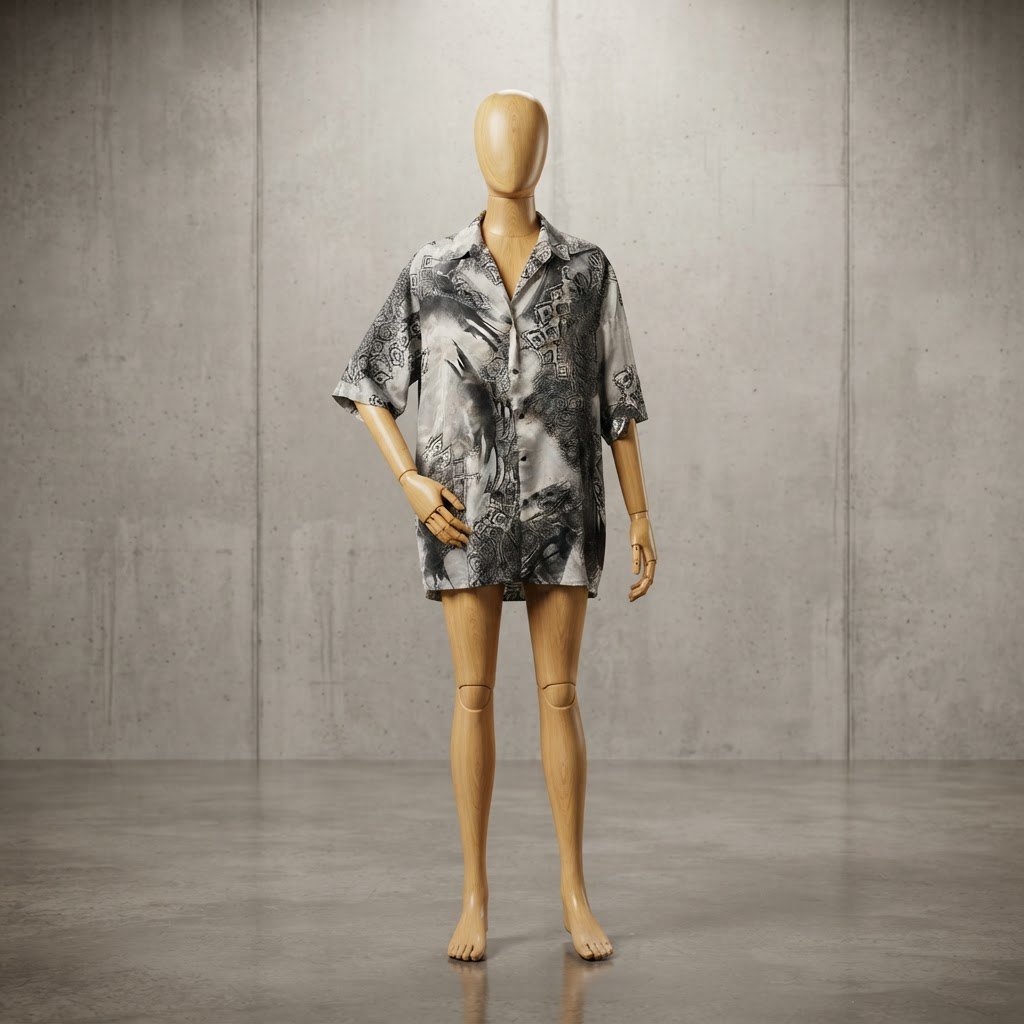Vintage Veronelli Abstract Silk-Blend Button-Up Shirt