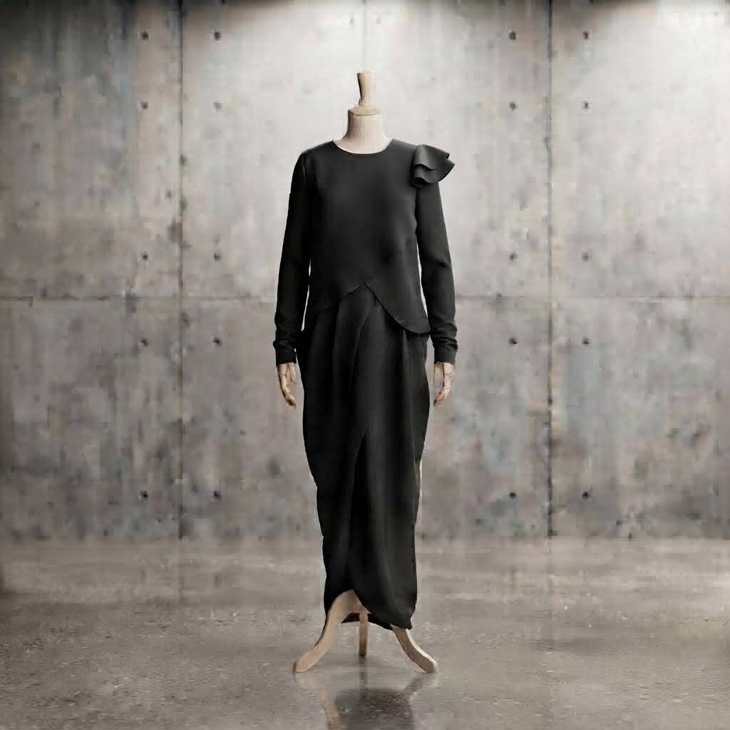 Vintage 1960s to 1970s Lady Carol of New York Asymmetric Ruffle Faux-Wrap Dress