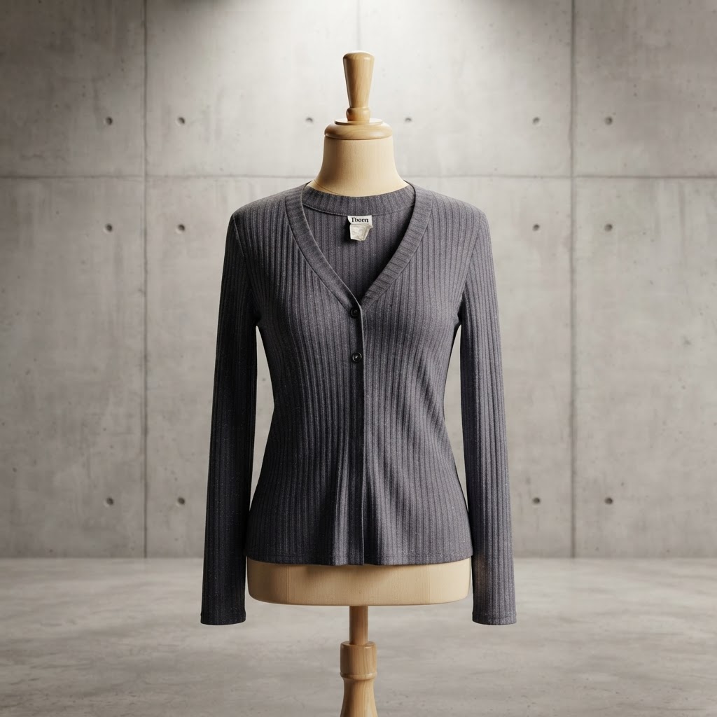 Vintage Dawn Joy Fashions Wide-Rib Knit Henley Blouse 