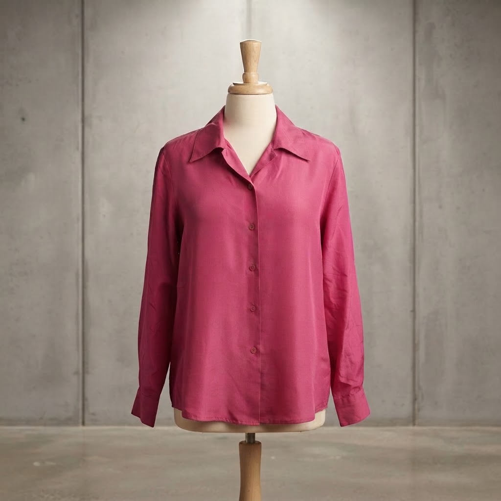 Vintage Lizden Essentials Long-Sleeve Pure Silk Blouse. 