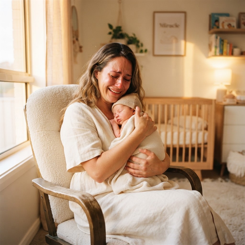 New mother holding her newborn baby after a successful fertility journey