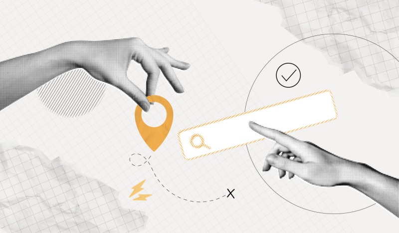 Illustration of hands placing a location pin on a global fertility search