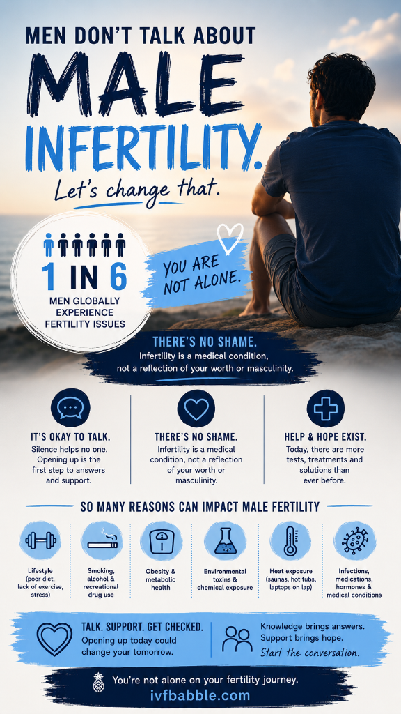 Men don't talk about male infertility — let's change that. 1 in 6 men globally experience fertility issues.