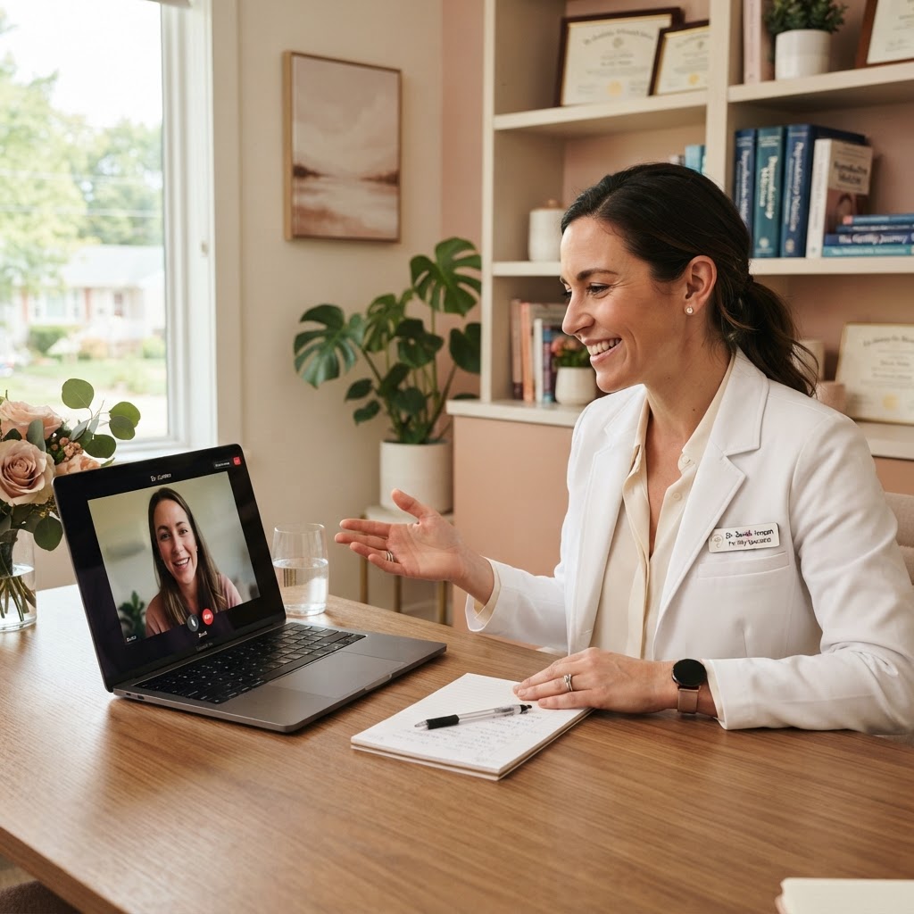 Fertility expert answering patient questions on a video call