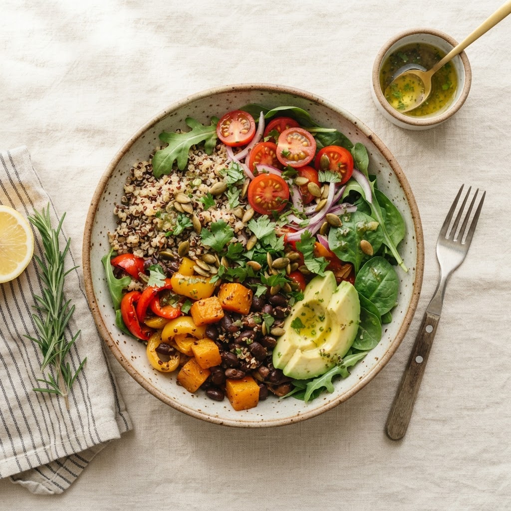 Rainbow quinoa & bean bowl