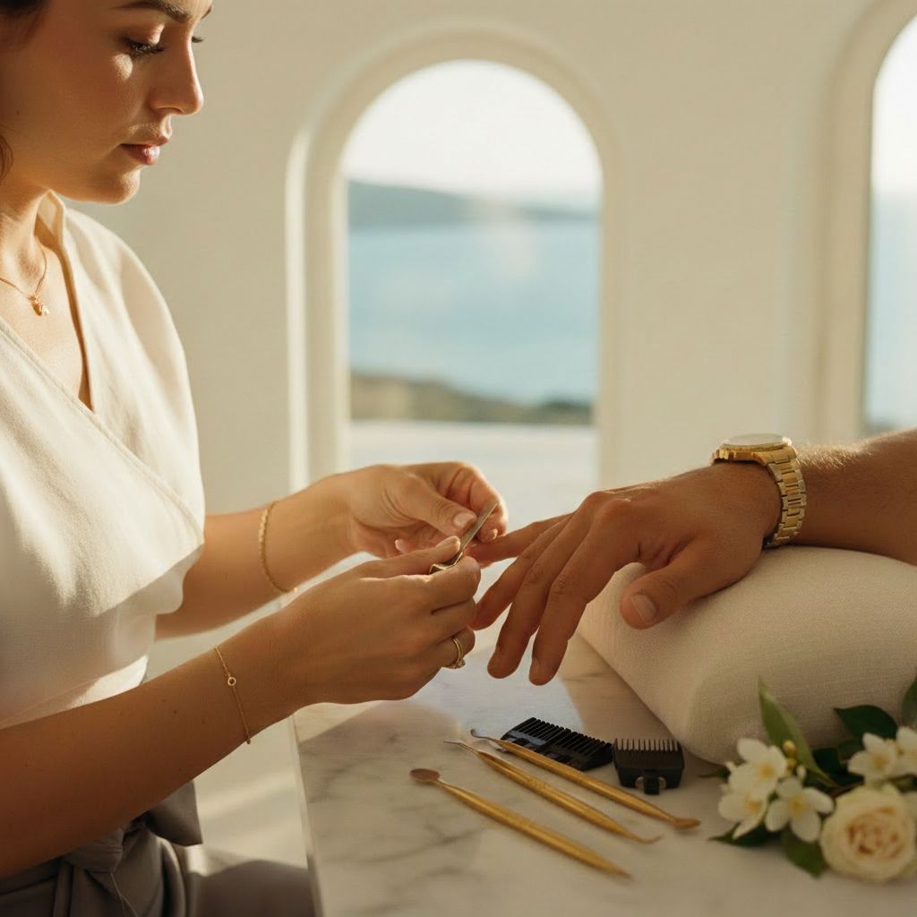 Men's Manicure — professional nail care for groomed hands at luxury villa, Mykonos