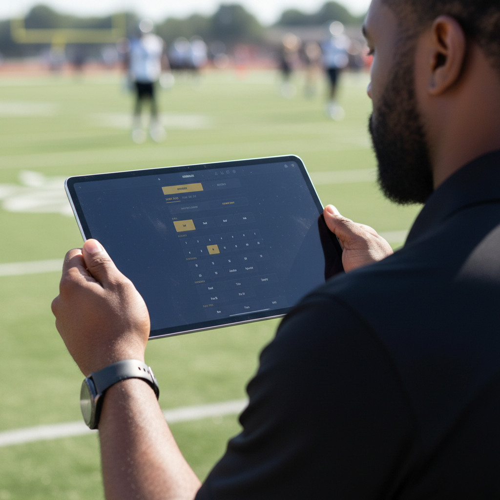 Football coach using IGA play charting on tablet