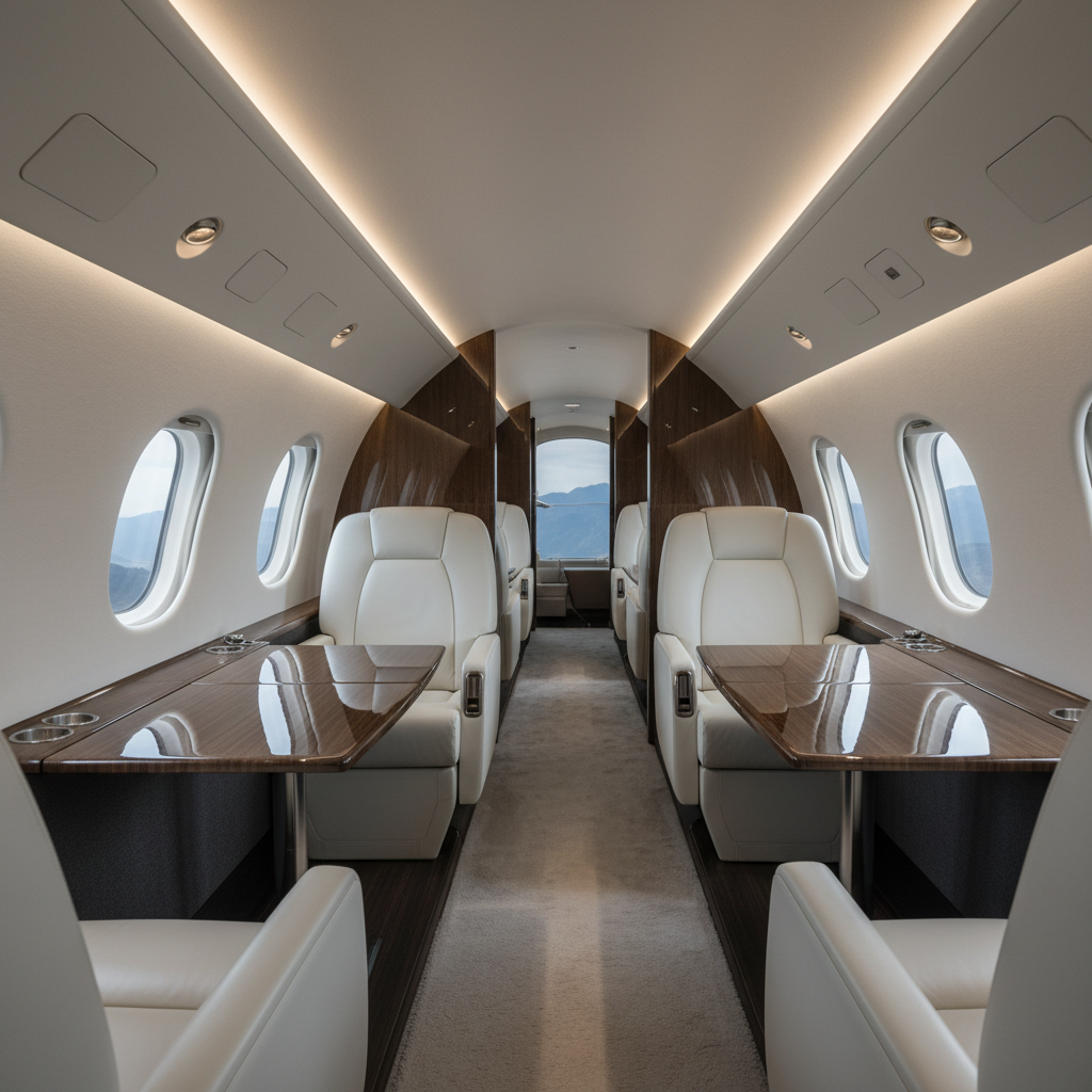 Private jet silhouetted against dramatic twilight sky