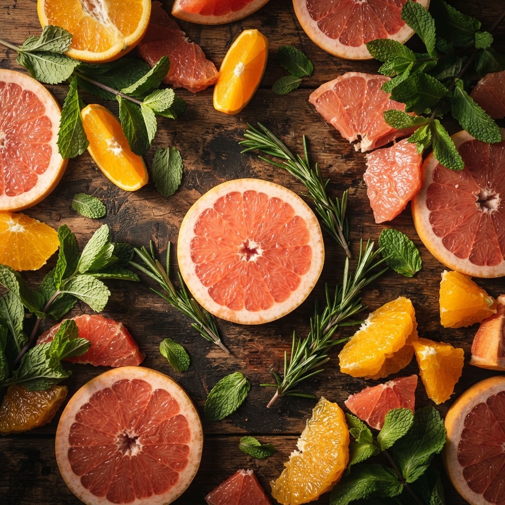 Fresh grapefruit and botanical herbs