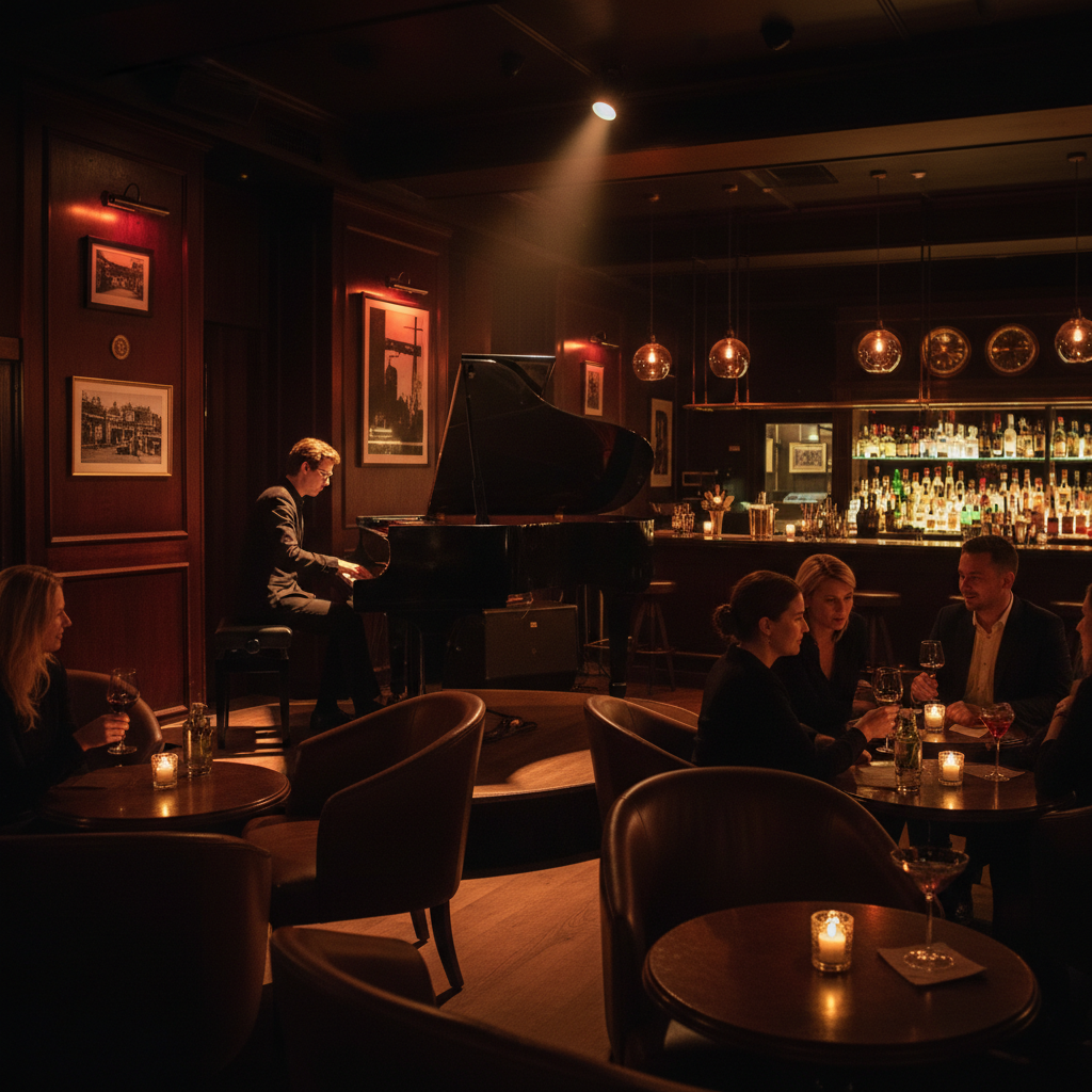 Zingende pianist op het podium bij Live Amsterdam