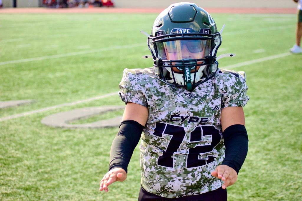 CYPE player #72 in camo uniform ready for action