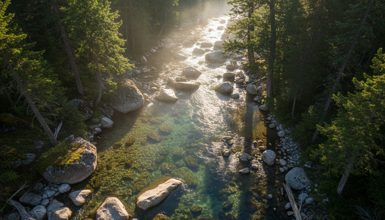 Pristine mountain trout stream at dawn