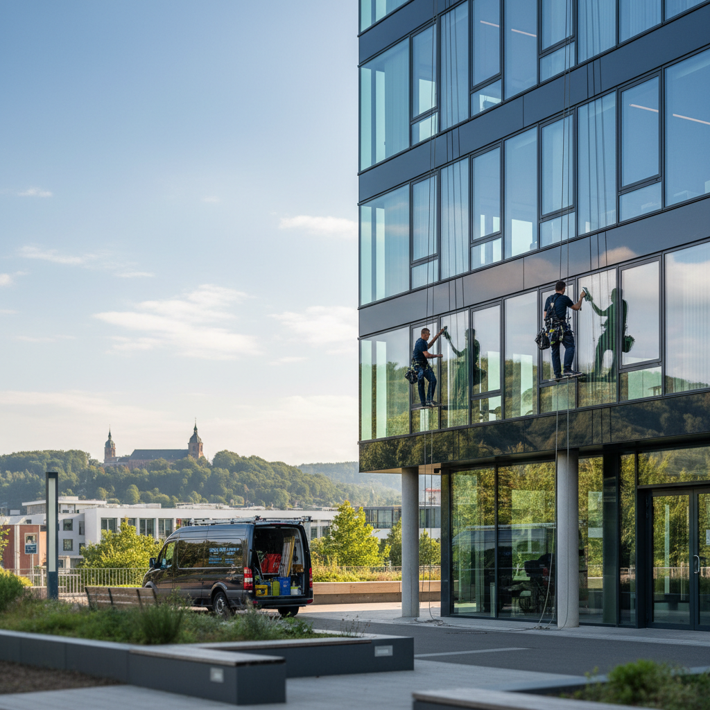 Professionelle Fensterreinigung in Siegburg: So steigern Sie den ersten Eindruck Ihres Unternehmens (KI-generiertes Bild)