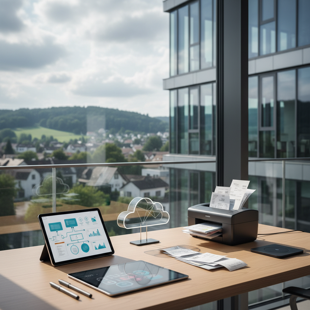 Digitale Buchhaltung im Rhein-Main-Gebiet: Belegmanagement optimieren (KI-generiertes Bild)