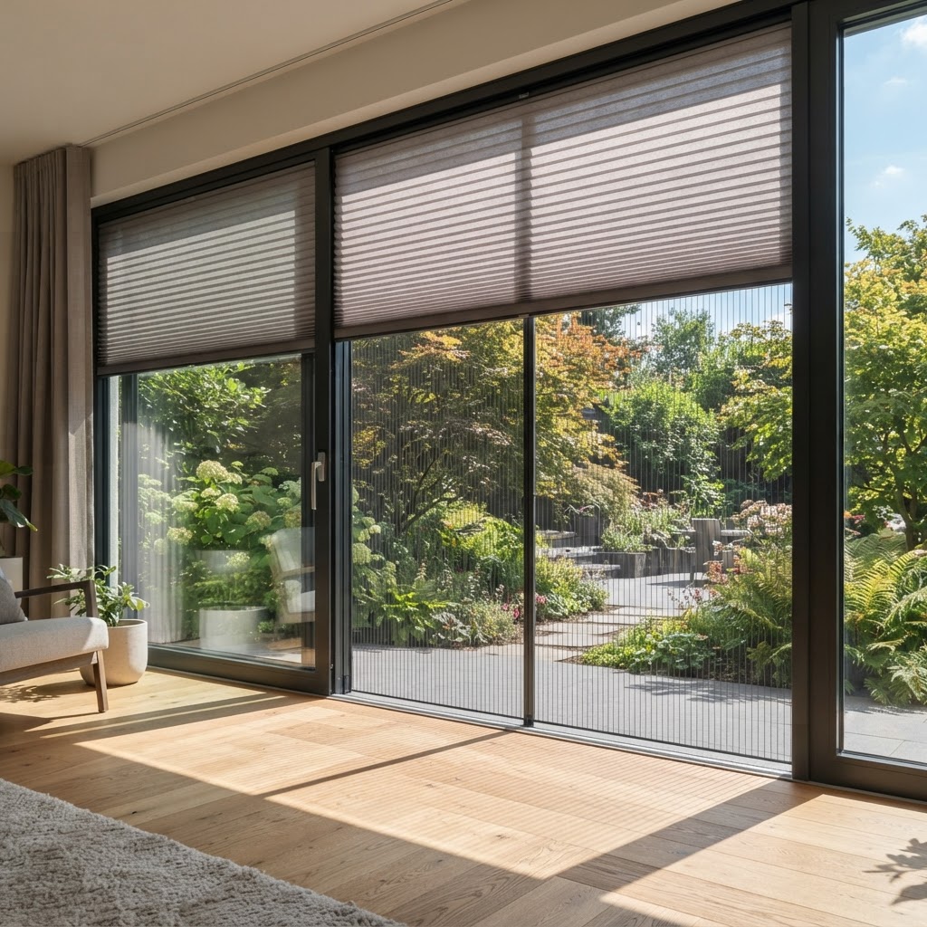 Insektenschutz & Sonnenschutz nach Maß für Türen & Fenster (KI-generiertes Bild)