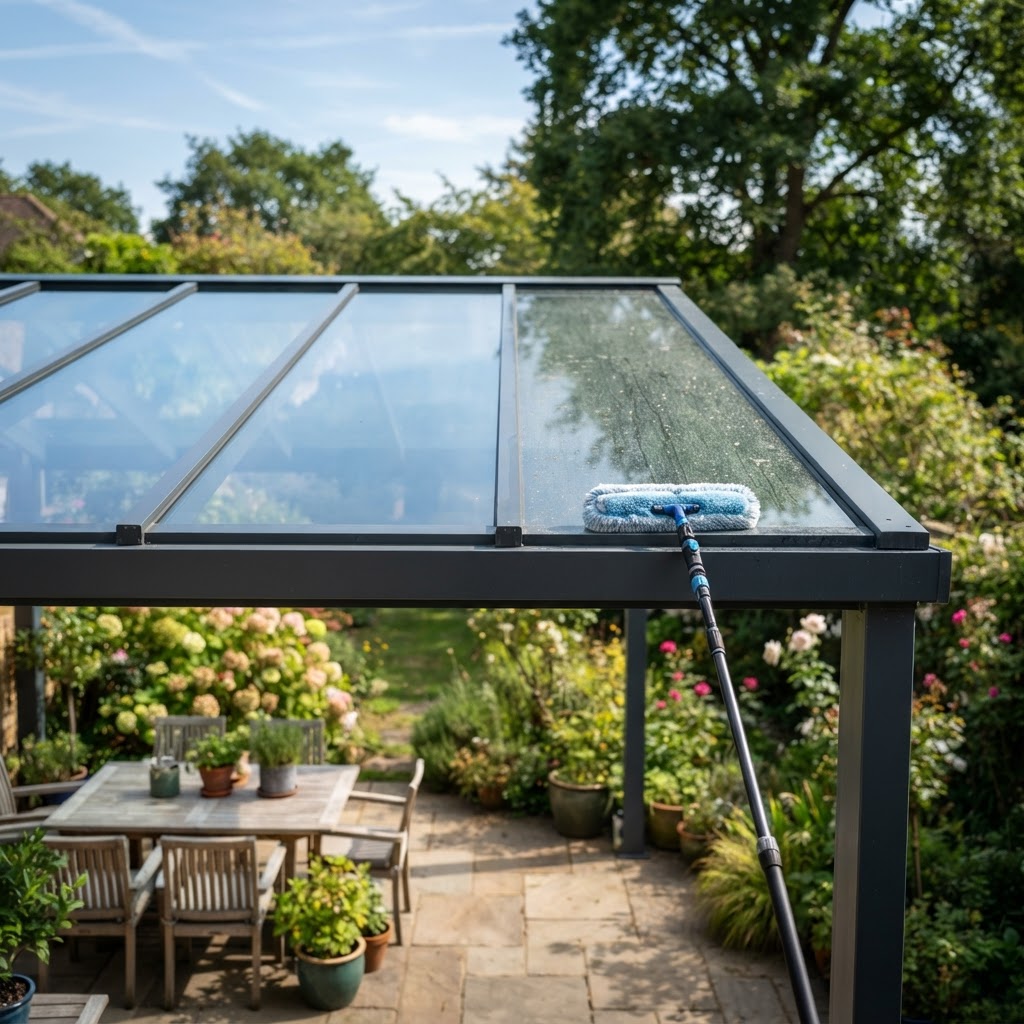 Terrassendach reinigen in Wiesbaden & Mainz | Profi-Service (KI-generiertes Bild)