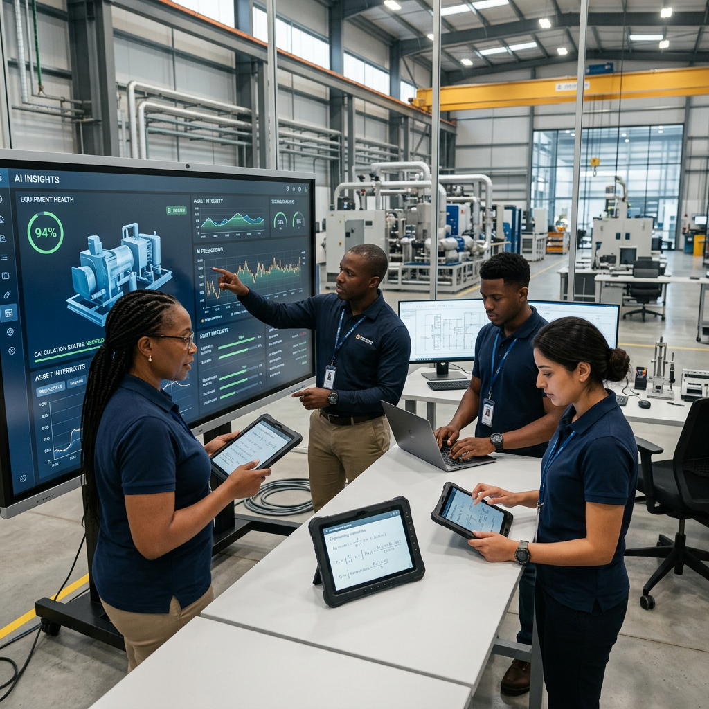 Engineers collaborating with AI