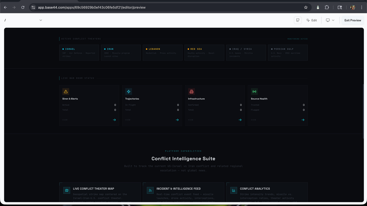 Iran War Monitor template preview