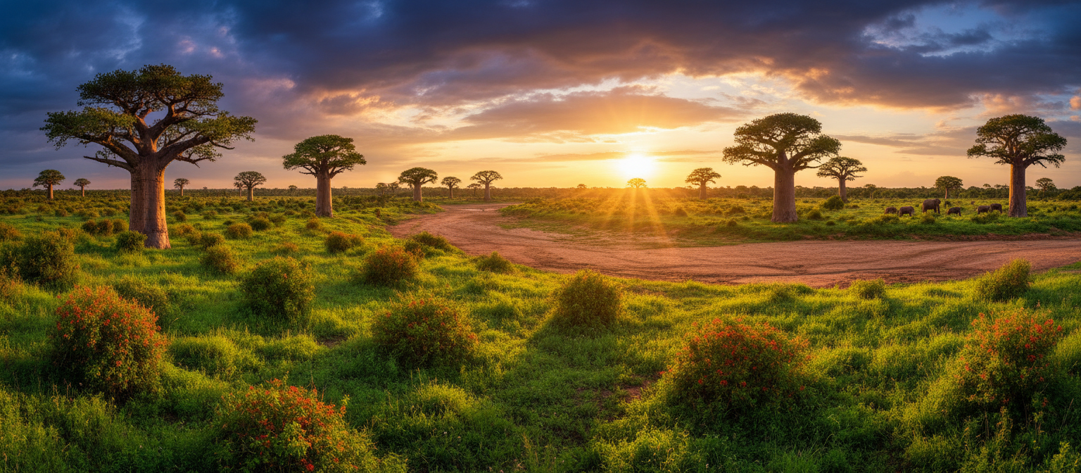 African savanna landscape at golden hour