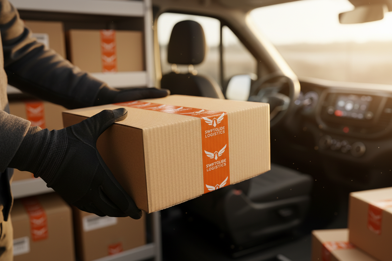 Speedline Express koerier behandelt zending met zorg