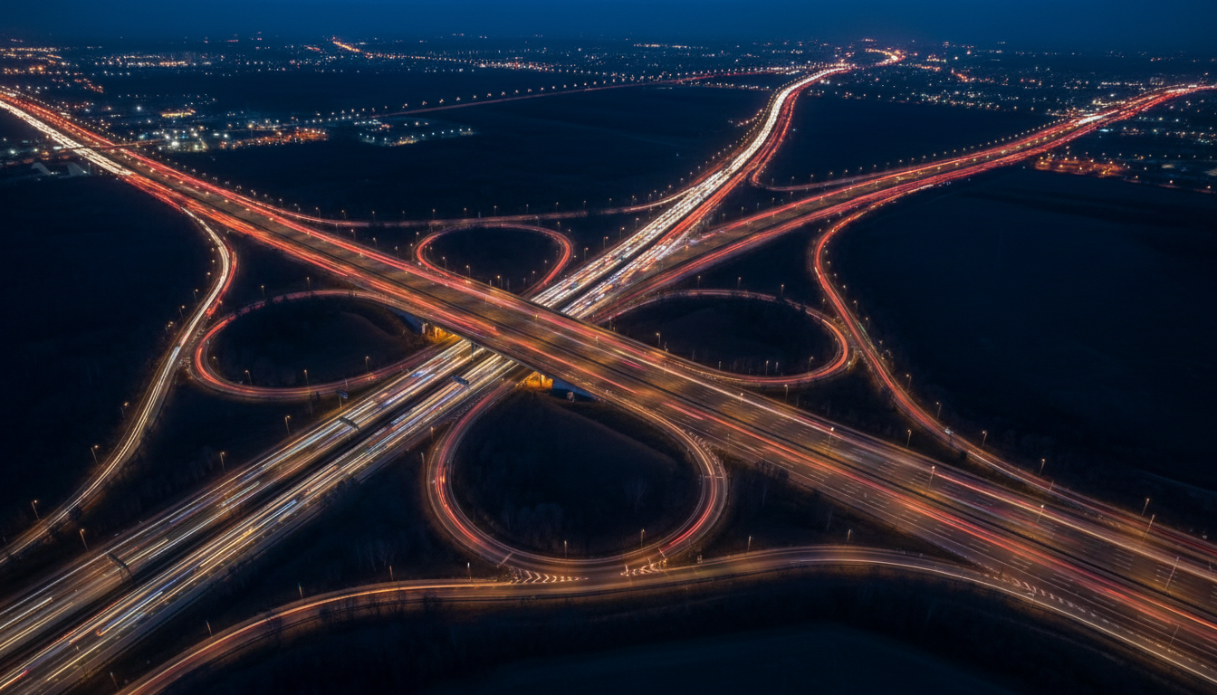 Europees snelwegen netwerk bij nacht