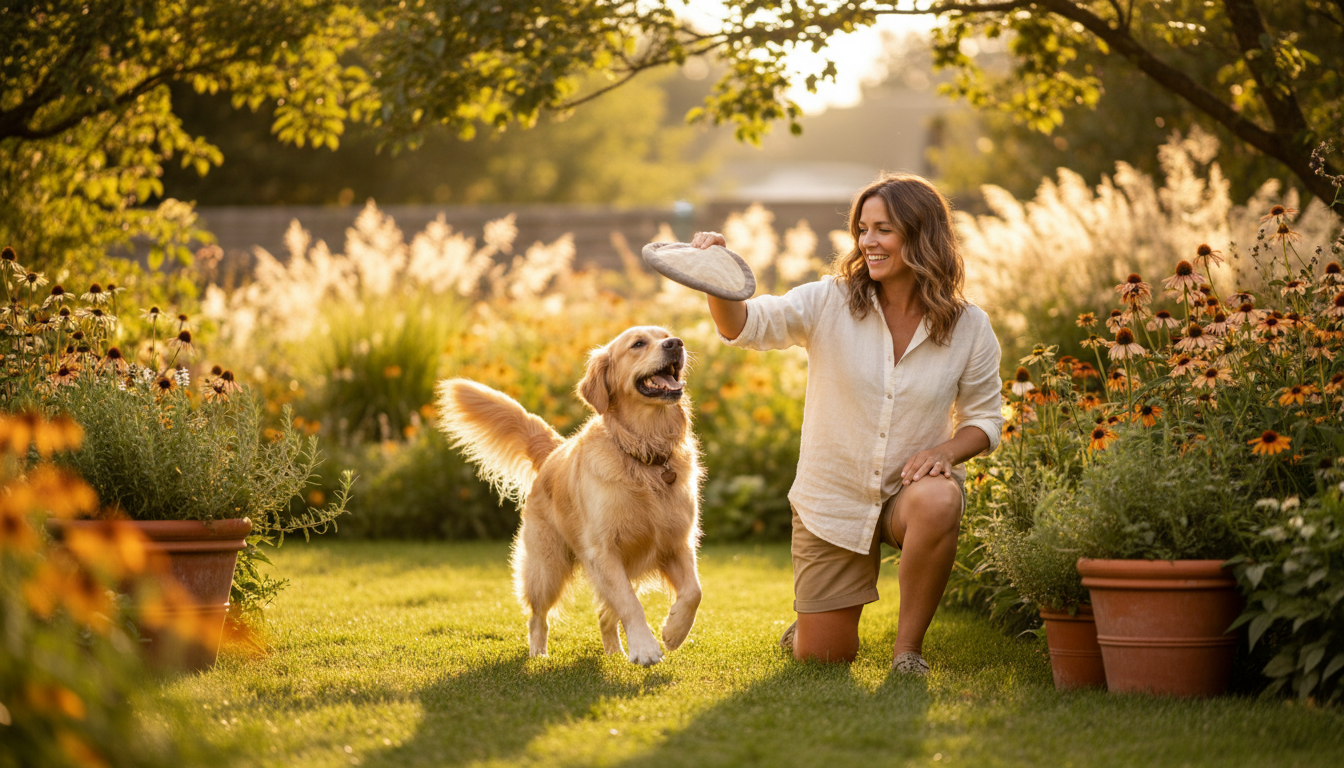 Happy dog with sitter