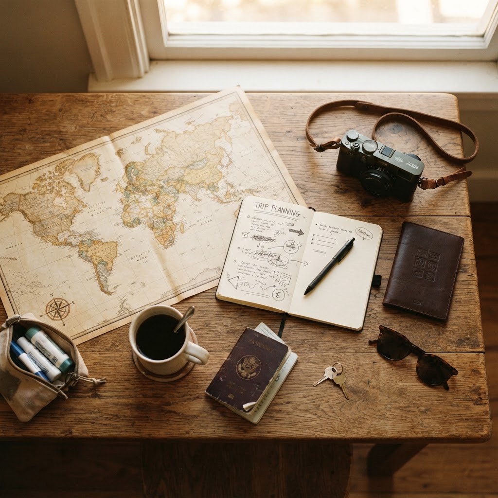 Imagem editorial sobre dicas de viagem: Como Planejar uma Viagem Internacional do Zero: Checklist Completo em 10 Passos