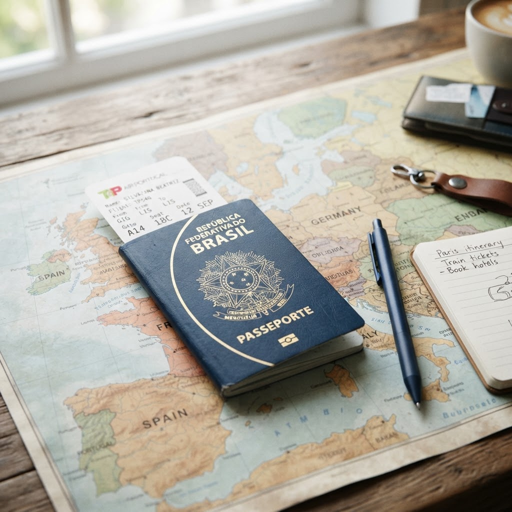 Imagem editorial sobre dicas de viagem: Documentos para Viajar à Europa em 2026: Passaporte, ETIAS e Exigências de Entrada