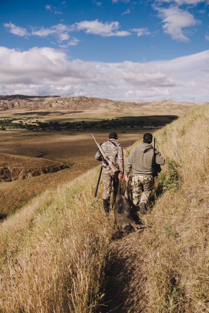 Hunter with harvested game on Camatta Ranch, Santa Margarita California