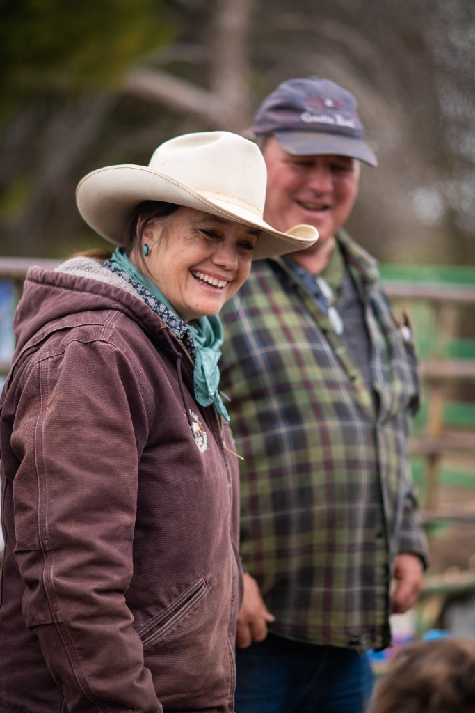 Felicia and Mark Morrison working cattle on Camatta Ranch