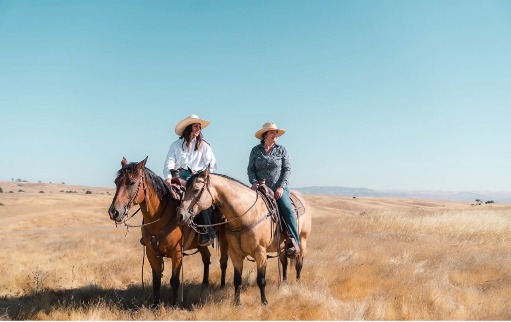 Felicia and Emilee Morrison riding horses on Camatta Ranch, Central Coast California