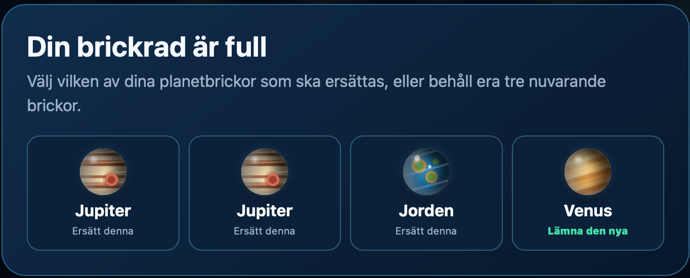 SYNK8 — resurshantering och byte av planetbrickor