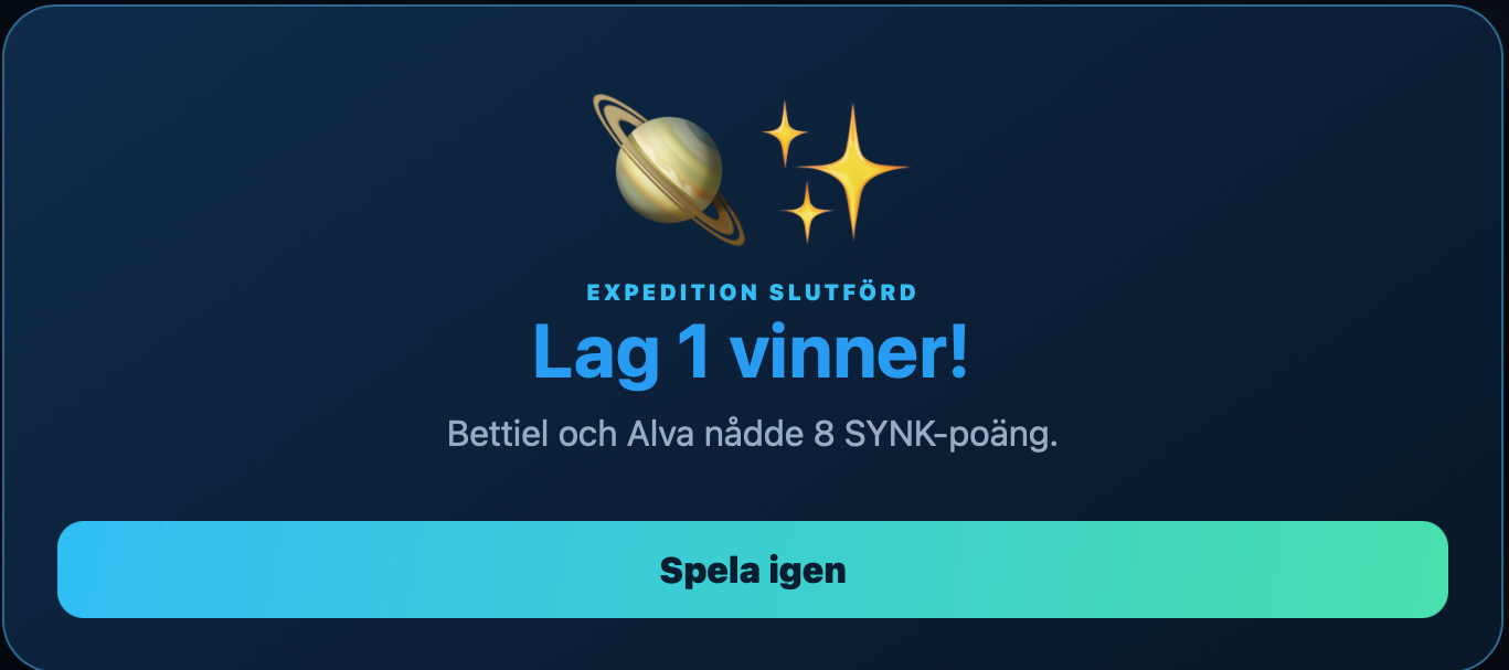 SYNK8 — vinnarskärmen