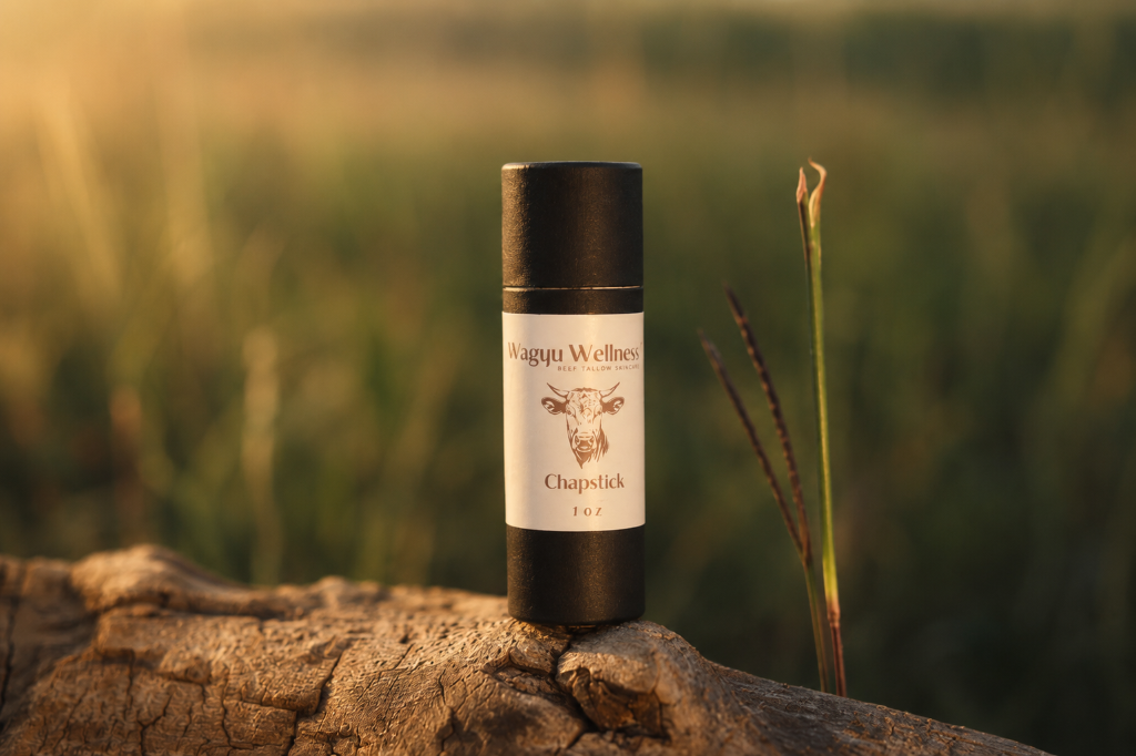 Tube of Wagyu beef tallow lip balm from Wagyu Wellness Co.