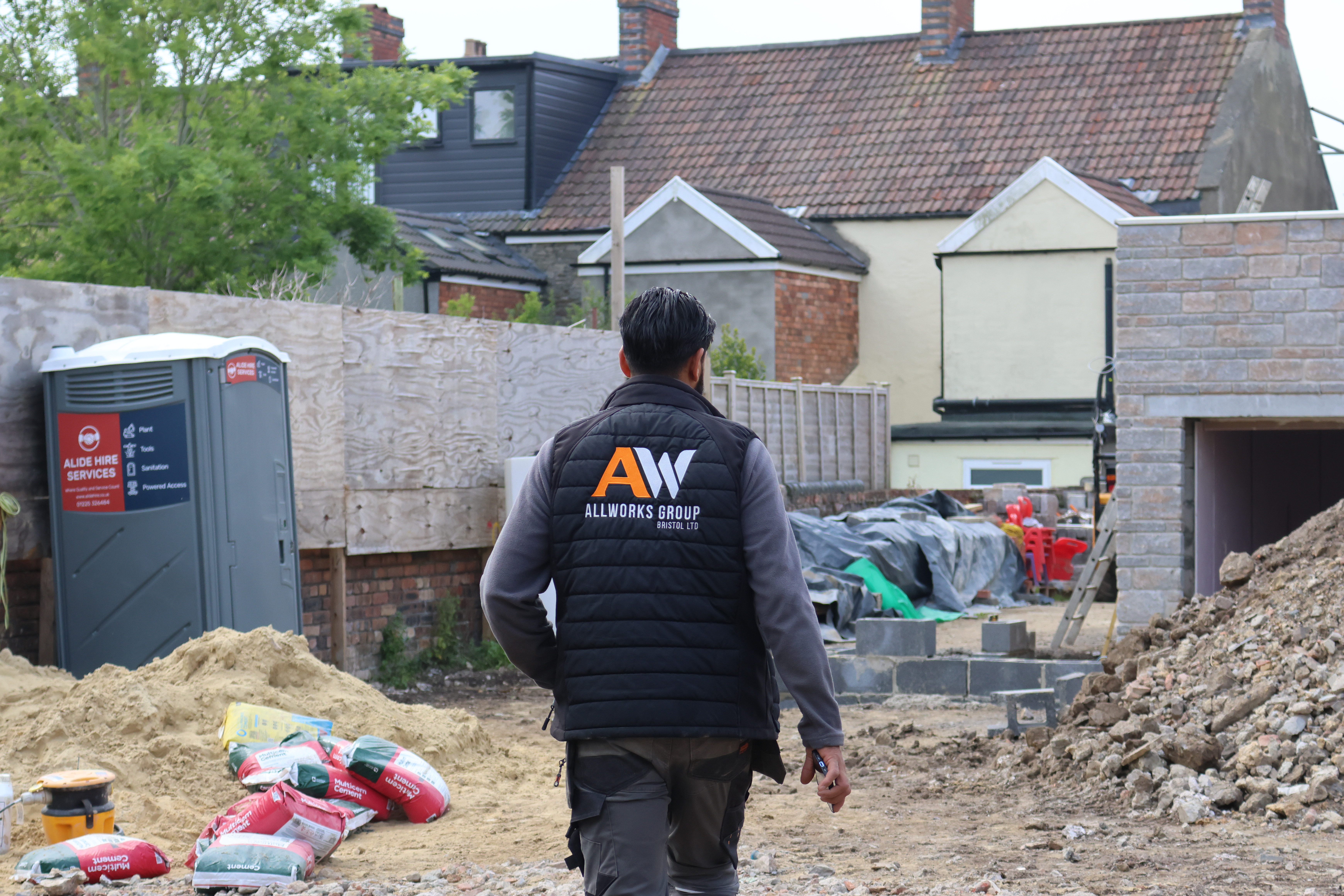 Construction team working on site
