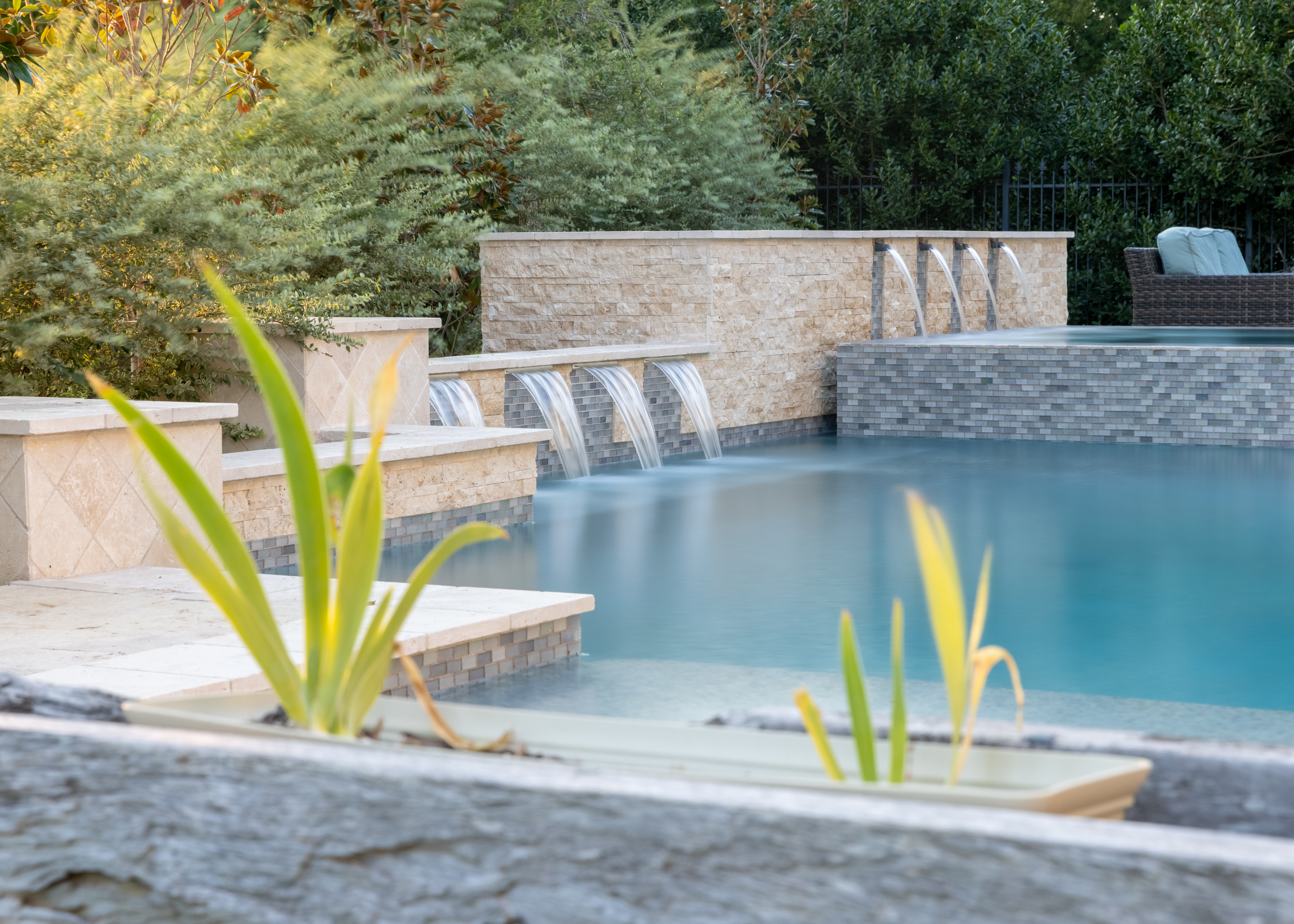 Luxury pool with stone water features