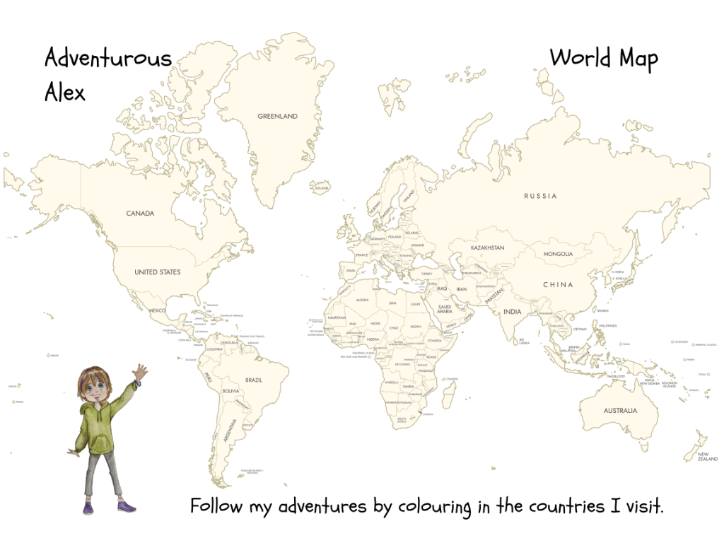 Children's world colouring map included with yearly upfront subscriptions