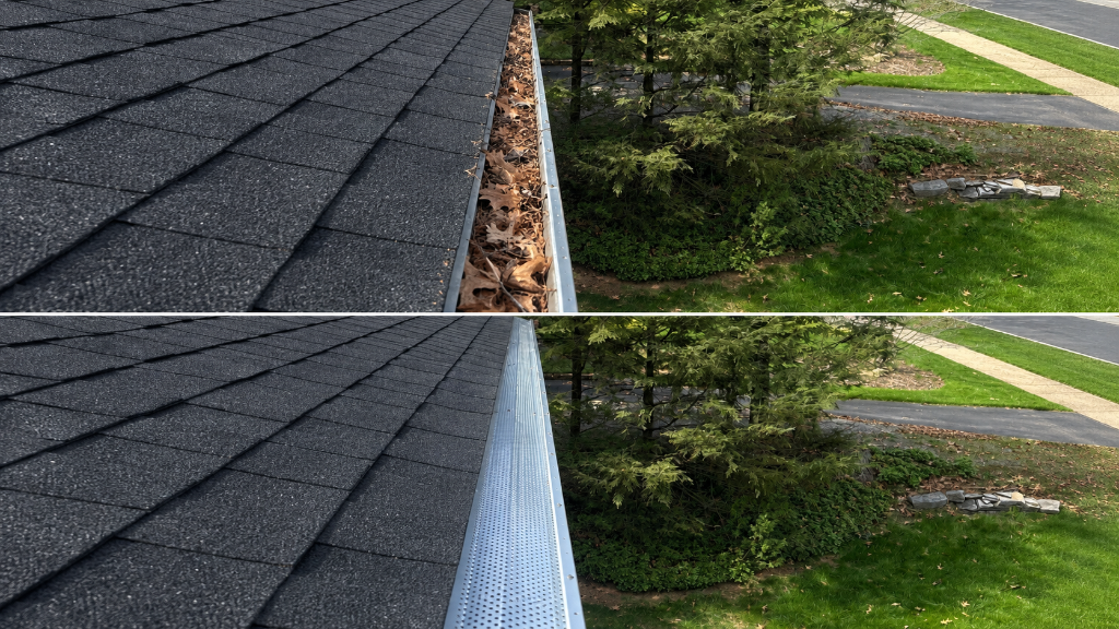 Gutter before and after gutter guard installation