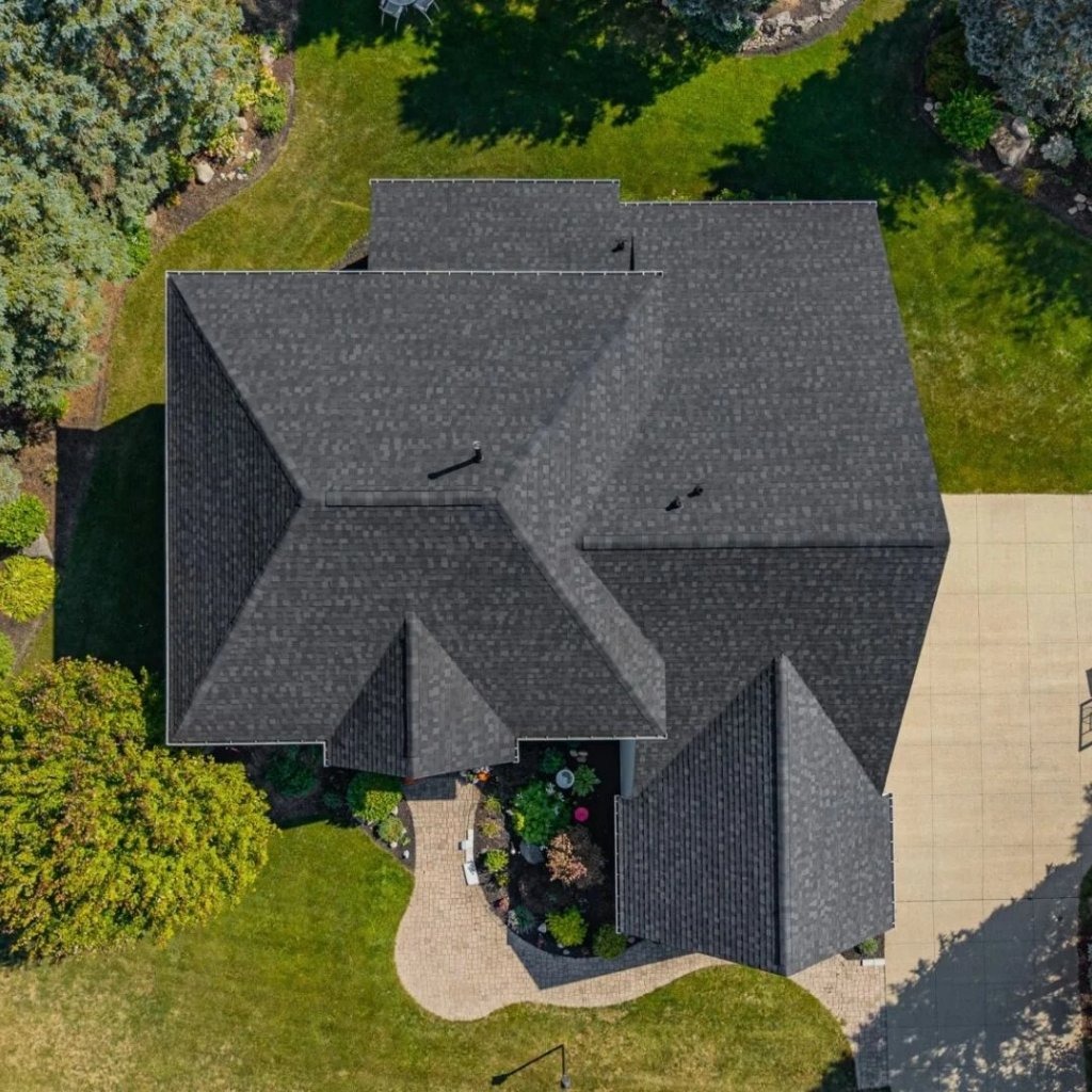 Aerial view of completed roof